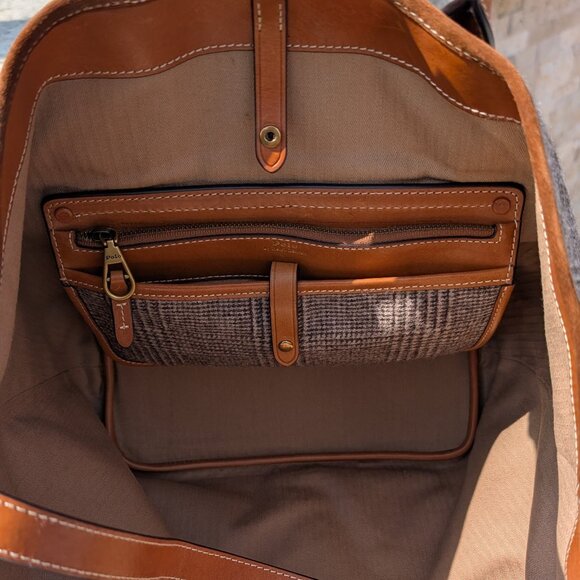 Polo Ralph Lauren Brown Plaid Wool Medium Bellport Tote Handbag w/Dust Bag - Picture 7 of 12